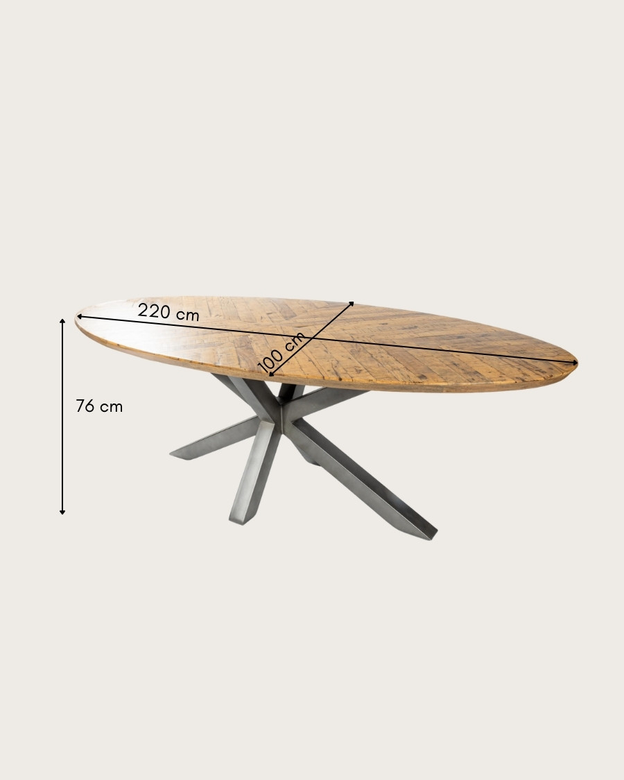 Apogée - Oval Dining Table, Herringbone Mango Wood Top & Metal Star Base