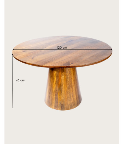 Bistrot - Round Mango Wood Dining Table, Conical Base and Social Style