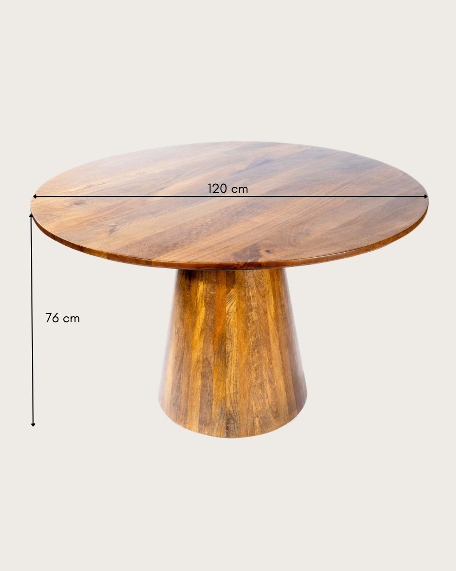 Bistrot - Mesa de comedor redonda de madera de mango, base cónica y estilo acogedor
