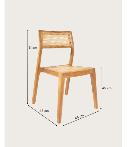 Canopée - Lot de 2 Chaises Salle à Manger en Bois de Teck Massif et Rotin