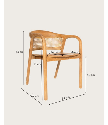 Vara - Set of 2 solid teak wood chairs with rattan backrest