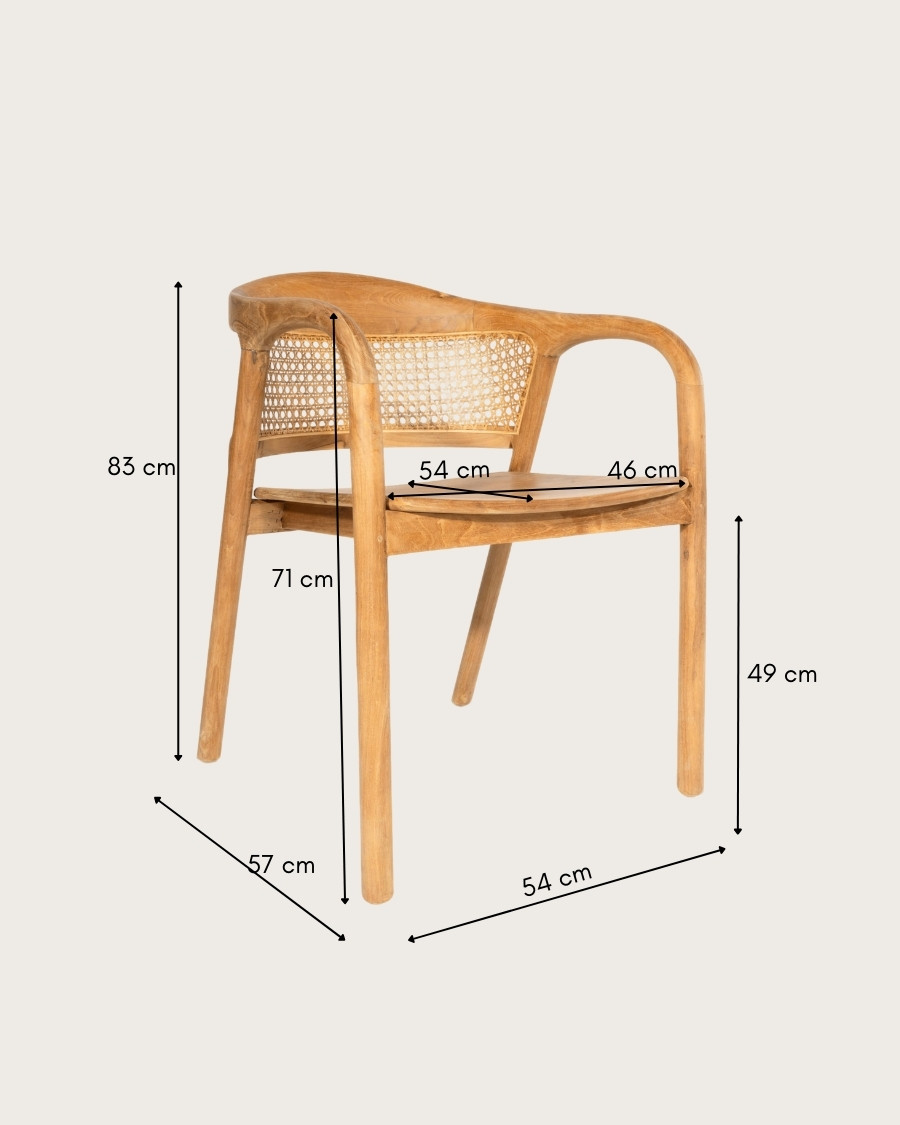 Vara - Lot de 2 chaises en bois massif de teck et dossier rotin