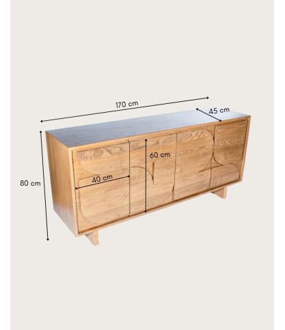 Dinda - Buffet 4 portes en bois massif de Teck