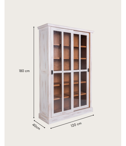 Oxford White - Librería blanca de madera maciza con puertas correderas