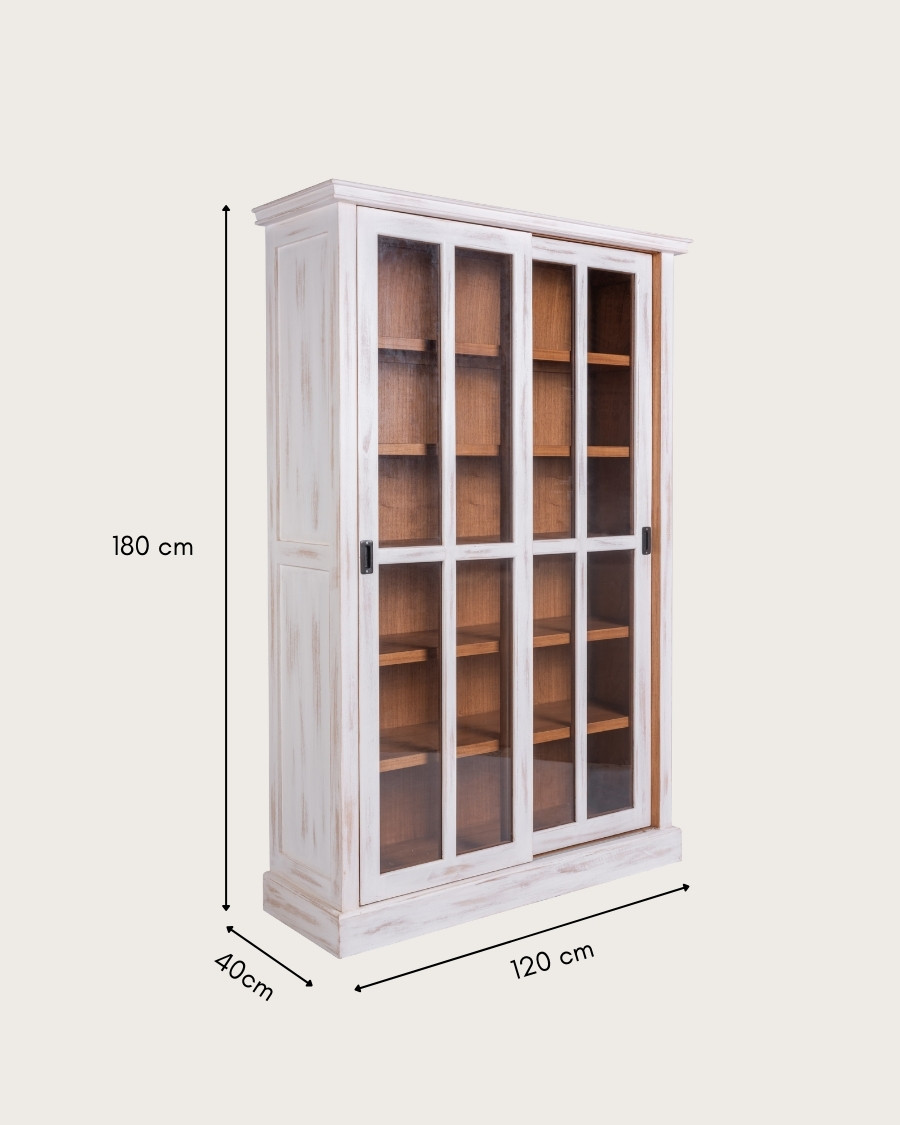 Oxford White - Libreria in legno massello bianco con ante scorrevoli