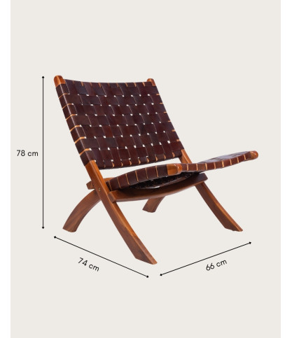 Kenza - Folding Armchair in Leather and Teak