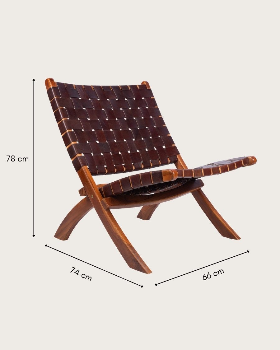 Kenza - Fauteuil pliant en teck et en cuir tressé