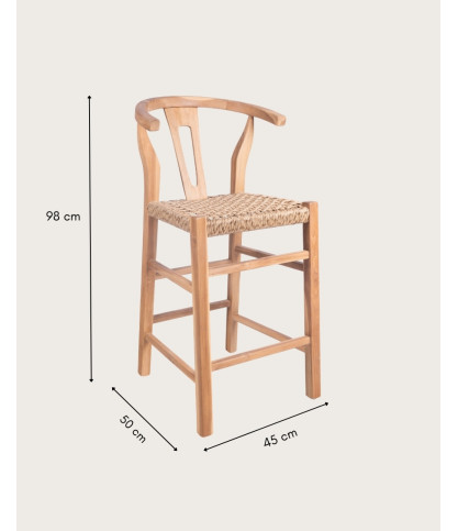 Soren - Lot de 2 tabourets de bar en teck et corde tressé