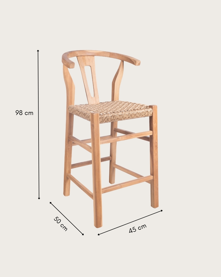 Soren - Set of 2 Teak and Woven Rope Bar Stools
