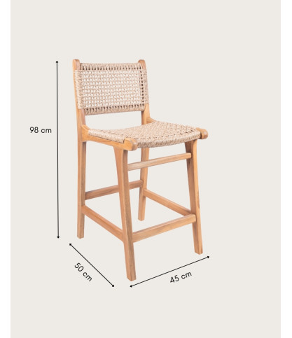 Nolan - Set di 2 sgabelli da bar in teak e corda intrecciata Viro