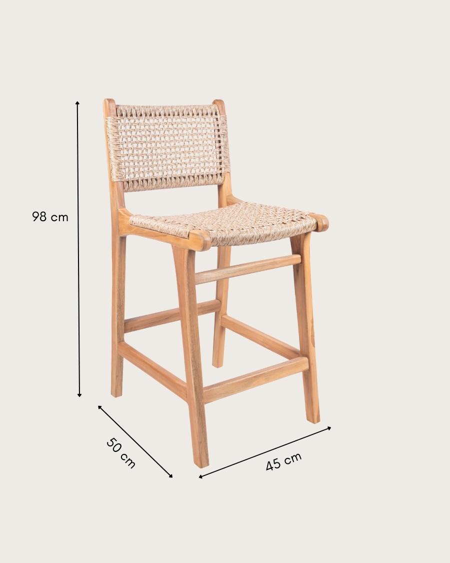 Nolan - Lot de 2 chaises de bar en teck et corde Viro tressée