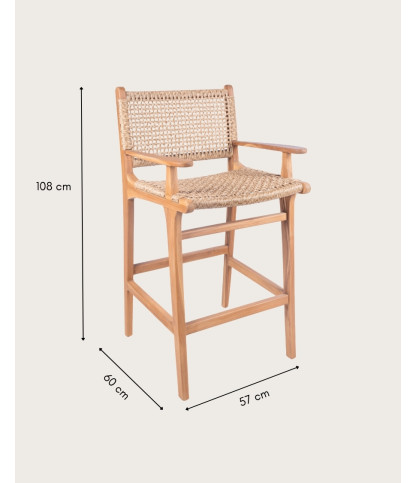 Nolan Arm - Set of 2 Teak and Rope Bar Chairs with Armrests
