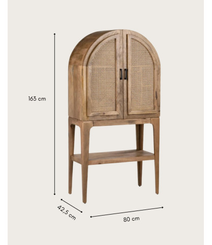 Wine Cabinet - Meuble bar en bois massif de manguier avec cannage naturel