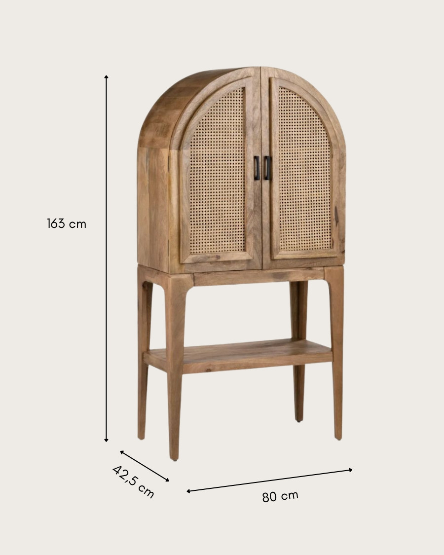Wine Cabinet - Barmöbel aus massivem Mangoholz mit natürlichem Rohrgeflecht