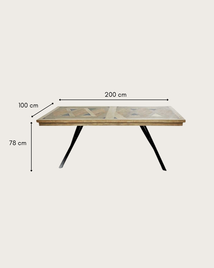 Bucarest - Tavolo da pranzo in legno massello di mango intarsiato, L200 cm, 10 persone