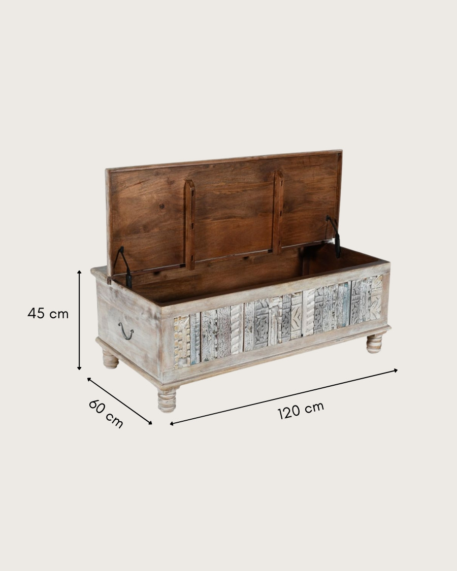 Viva - Coffre en bois massif sculpté 120 cm