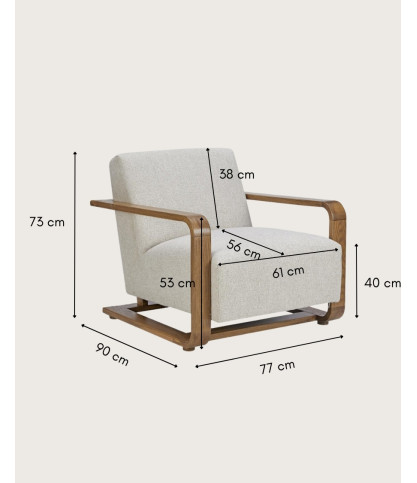 Rima - Solid oak and linen armchair