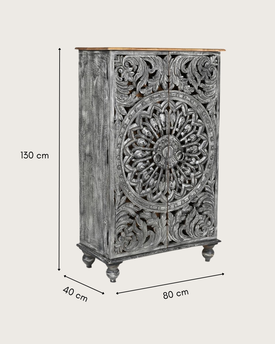 Lotus-Petit armoire cérusé en bois massif de manguier