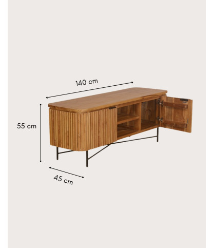 Opera - Mobile porta TV retrò in teak massello riciclato, 140 cm