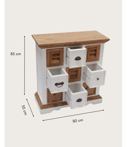 Inda - Kleines Sideboard aus massivem, weißem und naturbelassenem Mindy Holz, 80 cm