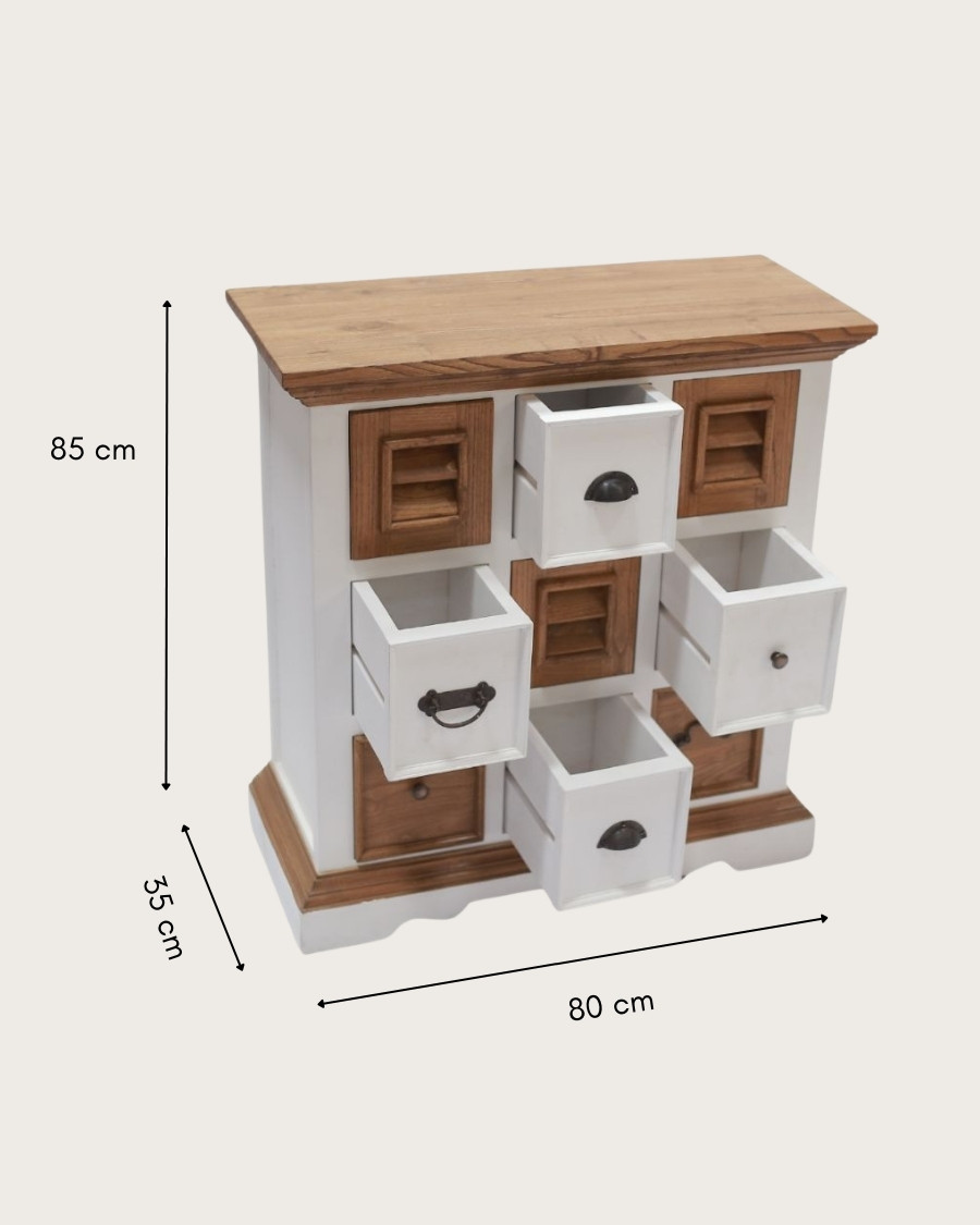 Inda - Kleines Sideboard aus massivem, weißem und naturbelassenem Mindy Holz, 80 cm