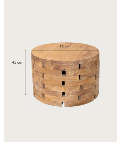 Brickle - Tavolino rotondo in legno massello di teak.