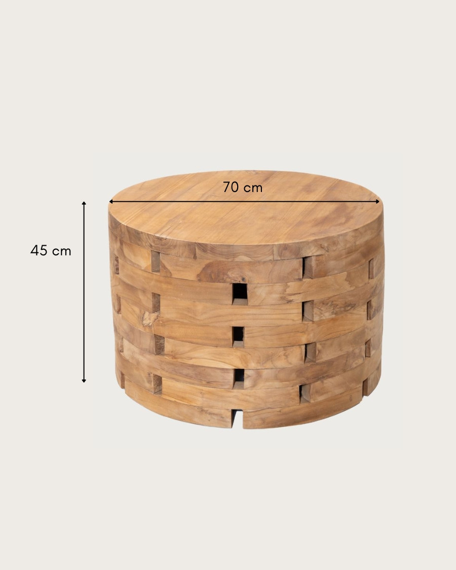 Brickle - Table basse ronde en bois de teck massif