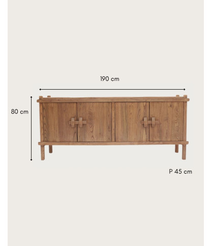 NARA- Buffet bas en bois massif de teck 190 cm - Style asiatique
