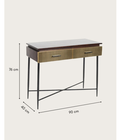 Moon - Consoletafel met verouderde messing afwerking, 90 cm
