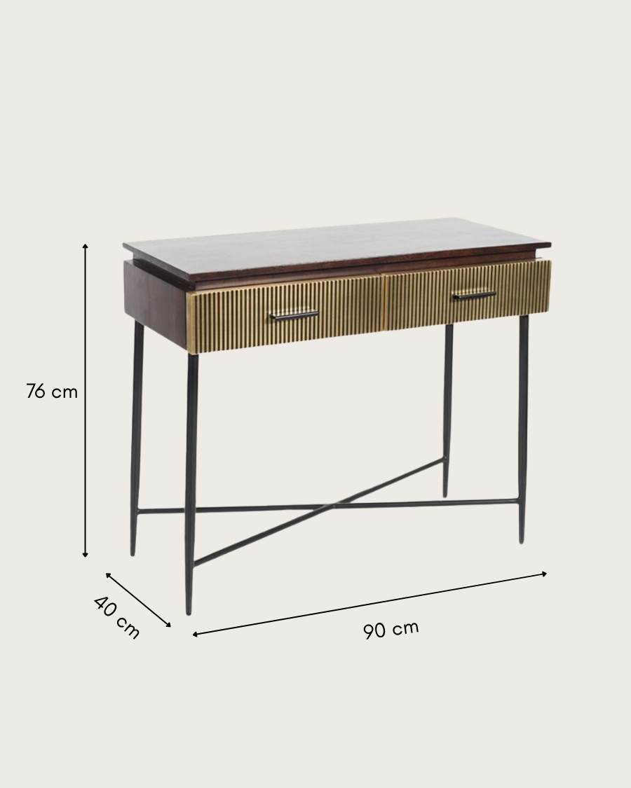 Moon - Tavolino consolle con finitura in ottone anticato, 90 cm