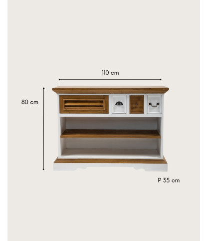Mesa consola de madera Inda-Sungkai - Blanca y natural