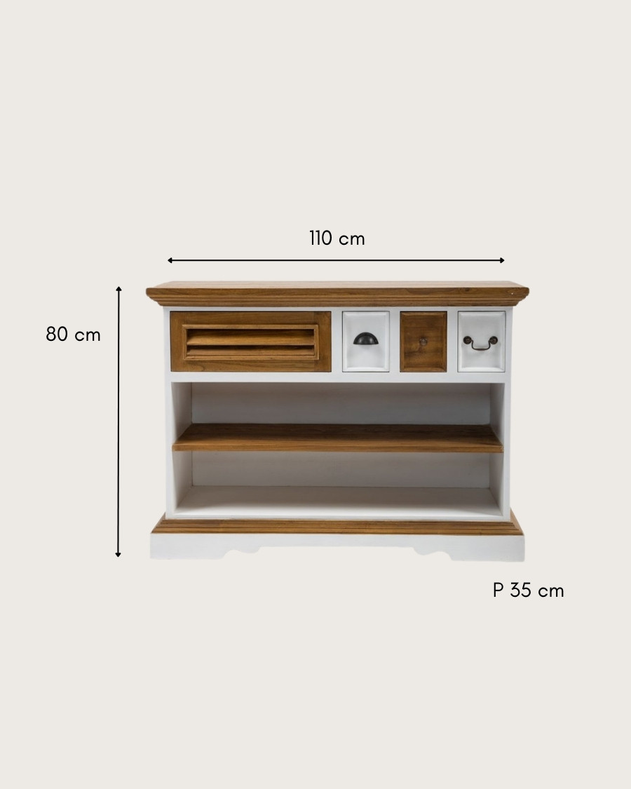 Inda - Console blanc et naturel en bois de Sungkai