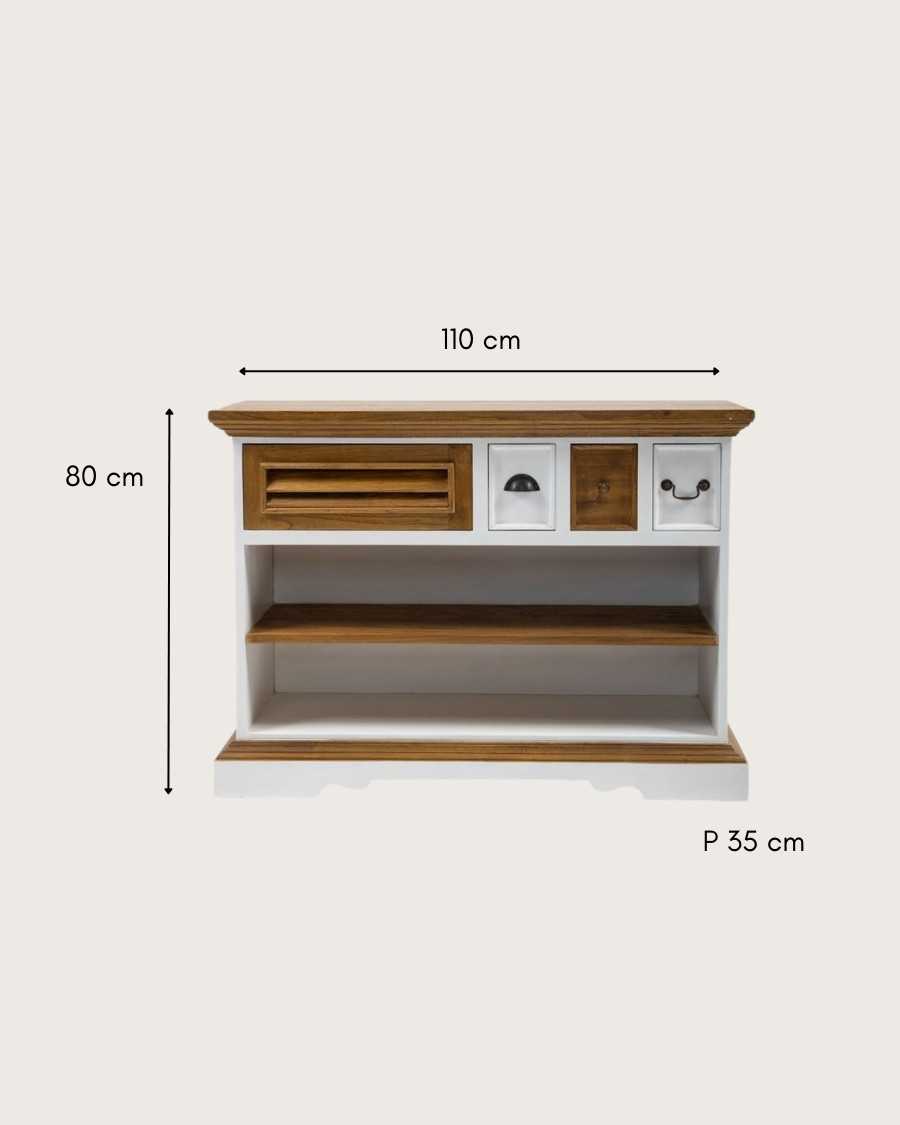 Inda - Console van Sungkai hout, wit en naturel