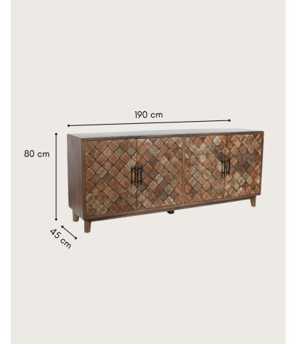Argylle - Solid wood low sideboard with metal motif