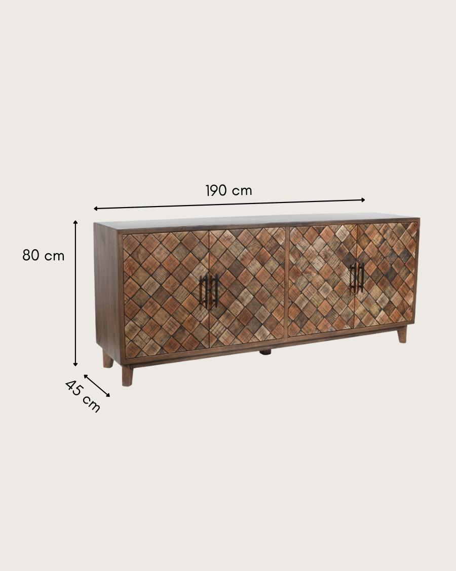 Argylle - Solid wood low sideboard with metal motif