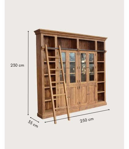 Annisa - Boekenkast gemaakt van massief gerecycled teakhout, 250 cm