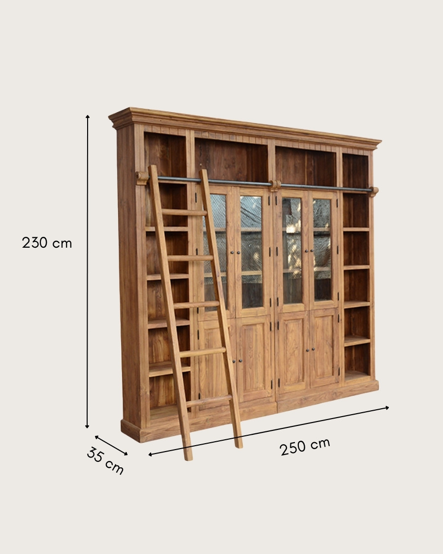 Annisa - Librería fabricada en madera maciza de teca reciclada, 250 cm