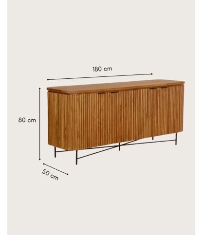 Haussman - Buffet rétro en bois de teck recyclé et plateau laqué noir