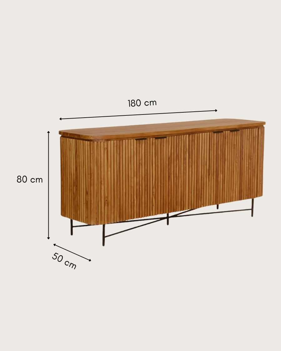 Haussman - Buffet rétro en bois de teck recyclé et plateau laqué noir