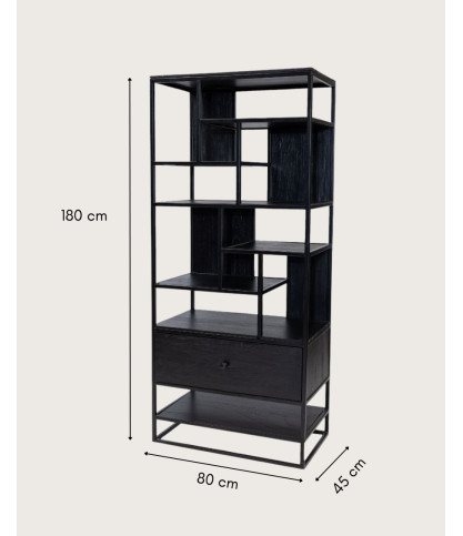 Como - Grande étagère industrielle en teck massif et métal noir