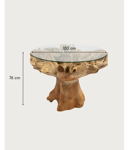 Forest - Table de jardin en bois brut de teck et en verre