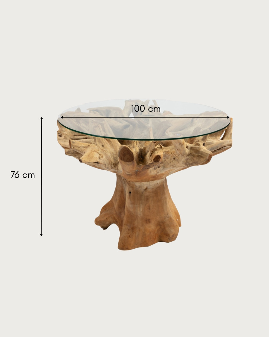 Forest - Table de jardin en bois brut de teck et en verre