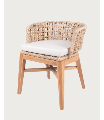 Maora - Lot de 2 chaises de jardin en teck et corde Viro tressé avec coussin