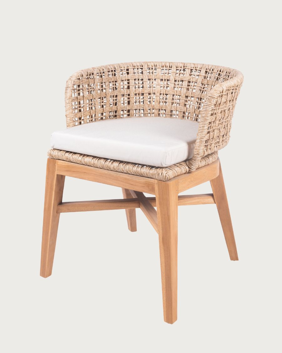 Maora - Set van 2 tuinstoelen van teakhout en gevlochten Viro-touw met kussen