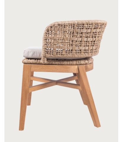 Maora - Set van 2 tuinstoelen van teakhout en gevlochten Viro-touw met kussen