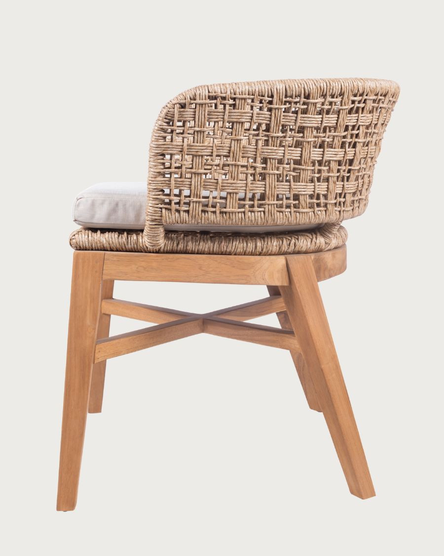 Maora - Set di 2 sedie da giardino in teak e corda intrecciata Viro con cuscino