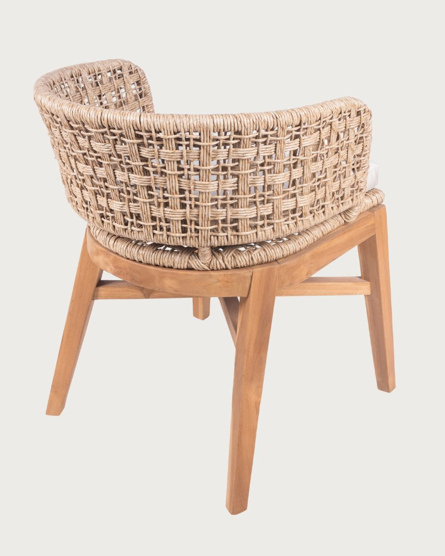 Maora - Set van 2 tuinstoelen van teakhout en gevlochten Viro-touw met kussen