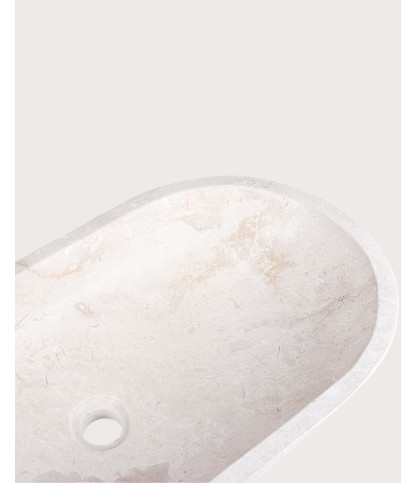Nacre - Vasque  à poser ovale en marbre couleur crème