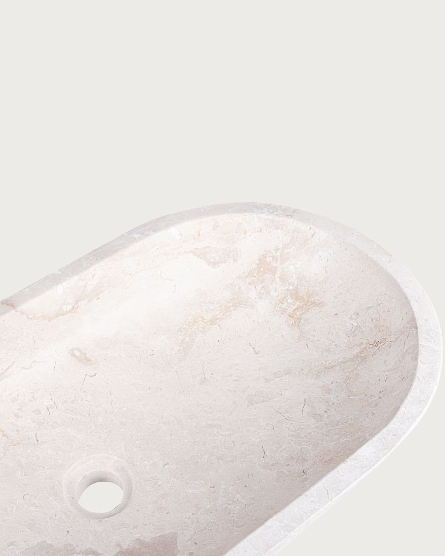Nacre - Vasque à poser ovale en marbre couleur crème