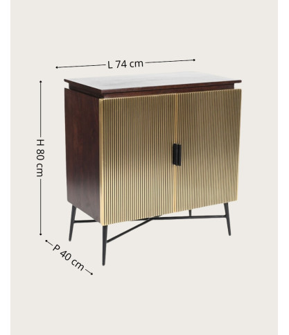 Moon - Small 2-door sideboard with aged brass finish, 74 cm
